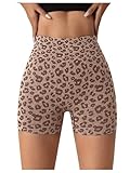 WDIRARA Women's Leopard Print High Waisted Workout Shorts Athletic Gym Running Yoga Shorts Brown Medium
