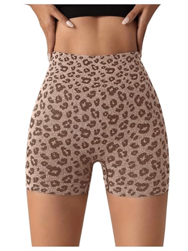WDIRARA Women's Leopard Print High Waisted Workout Shorts Athletic