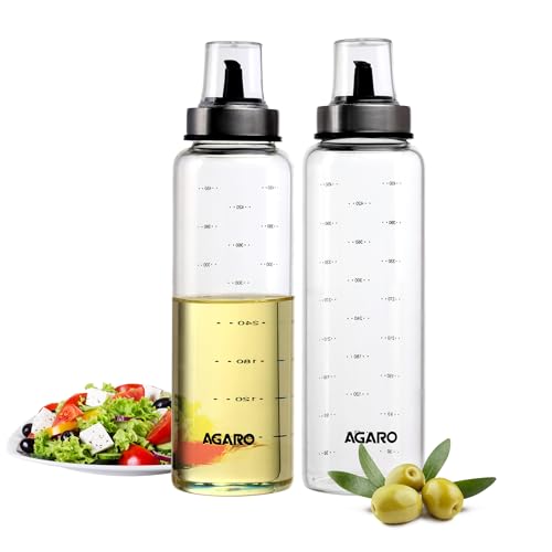 AGARO Elite Borosilicate Glass Oil Dispenser With Capacity Markings, Pack of 2, 500 Ml each, Metallic Lid, Oil Bottle Jar, Transparent