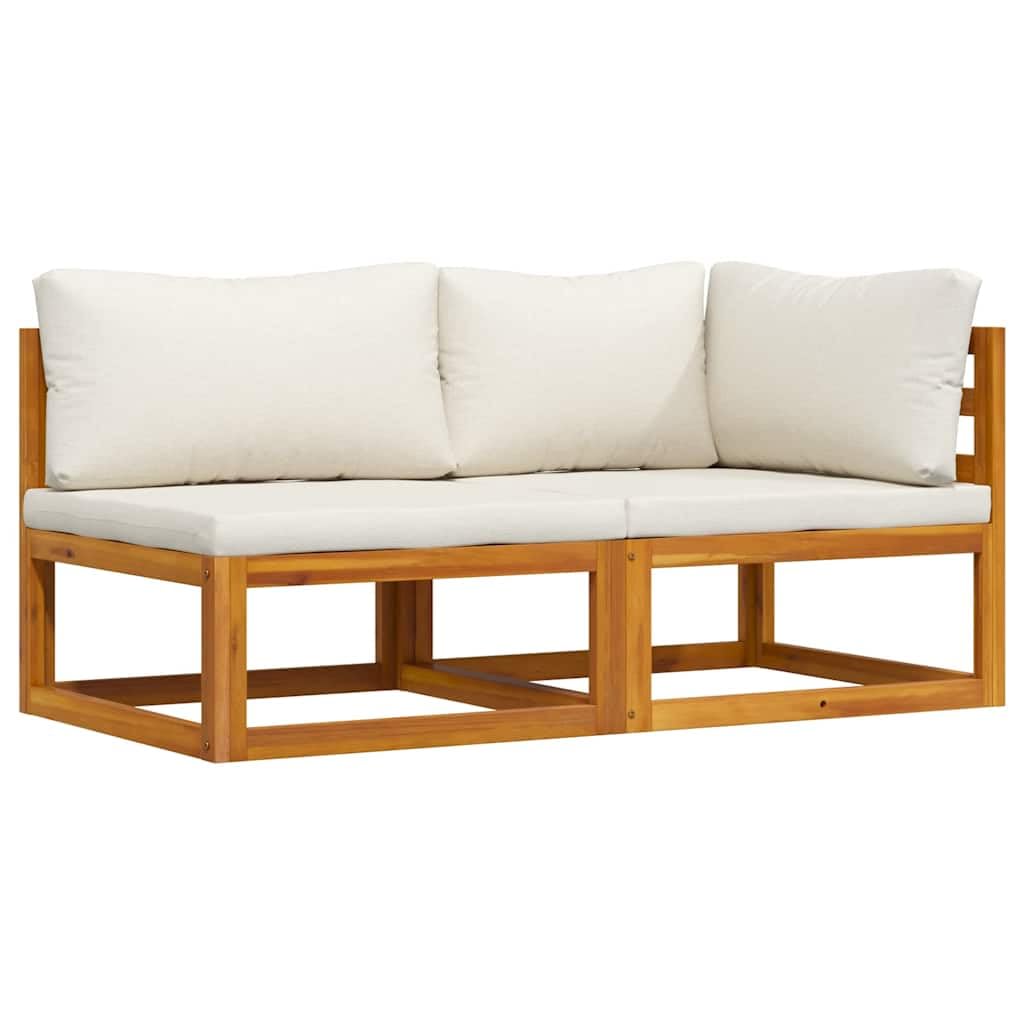 vidaXL Acacia Solide Ensemble de Canapés 2 pcs avec Coussins Salon de Jardin Mobilier de Patio Meubles de Terrasse Mobilier de Jardin Blanc Crème