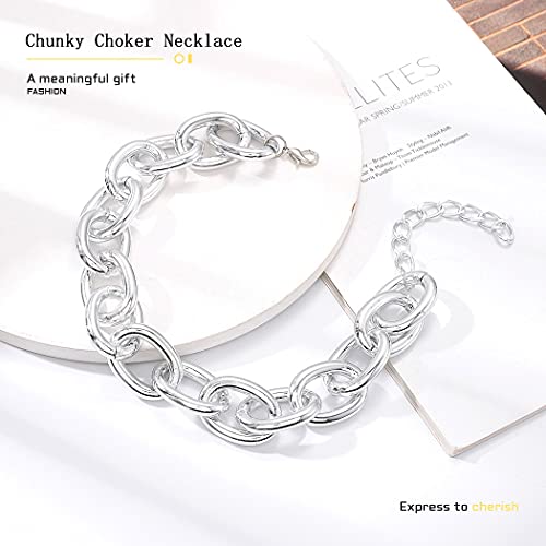 Cloace Chunky Choker Necklace Silver Cuban Link Chain Necklaces Thick Necklace Chain Punk Jewelry Adjustable For Women And Girls (Silver Chain) #TOP1