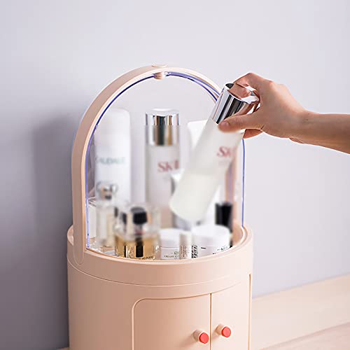 Boîte de rangement maquillage rose portable avec couvercle - 7