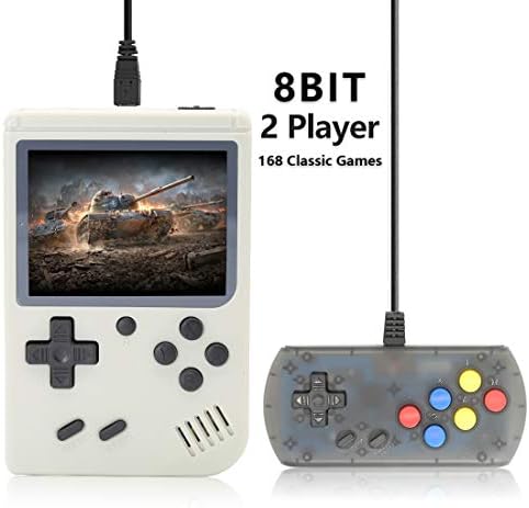 AKTOUGST Retro Handheld Game Console FC System 168 Classic Game Portable Video Game 3 Inch 2 Player Plus Extra Joystick Game Console Support on TV,Presend for Kid Adult, (White)