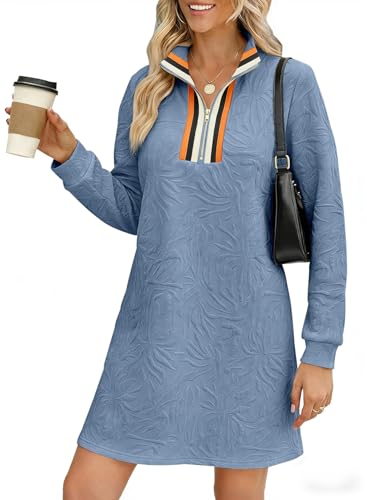 Image of BLENCOT Women's Dress Zip Up Stand Neck Pullover Sweatshirt Mini Dresses