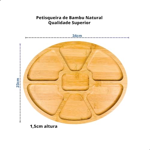 Kit Petisqueira Oval Bambu + 4 Garfinhos + Ramequim Para Servir Petiscos Queijos Frios
