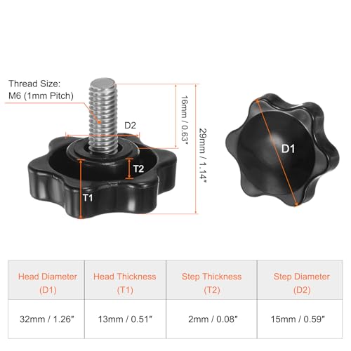 QUARKZMAN 8 Stück Rändelschrauben mit Sterngriff M6 x 16mm x 32mm Sterngriffschraube Kunststoff Knopf Edelstahl 304 Gewindebolzen Klemmschraube Sterngriffmutter Klemmknopf für Maschine