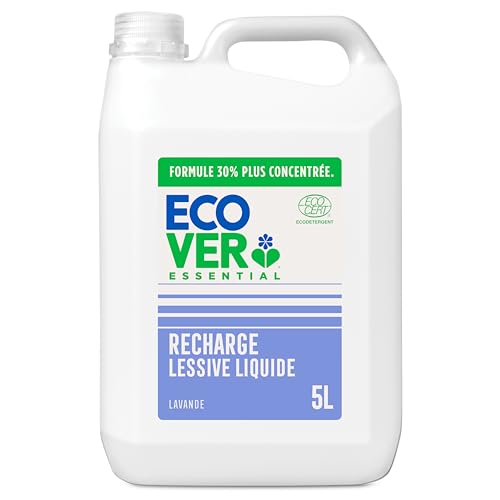 Ecover Essential Lessive Liquide Universelle, Nettoyant Naturel pour le Linge, Parfum Lavande, 142 Lavages, Bouteille Recharge de 5 Litres