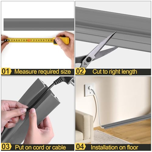 Image of MYFAMIREA 10FT Floor Cord Cover Heavy Duty Cable Cover Protector 3 Channels Extension PVC Floor Wire Cover Outdoor Cord Hider Management Cord Cover for Wire on Floor for Home Office Outdoor, Dark Grey