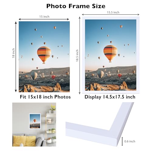 Image of JCJMY 15x18 Picture Frame - White, Horizontal & Vertical Formats for Wall Hanging, 15 x 18 Gallery Frame for Photos & Posters