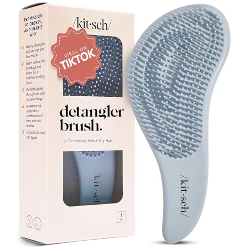 Kitsch Detangler Brush – Gentle Curly Hair Brush with Flexible Bristles for All Hair Types - Wet or Dry | Detangling Hair Brushes for Women & Men, Adults & Kids - Haze Blue