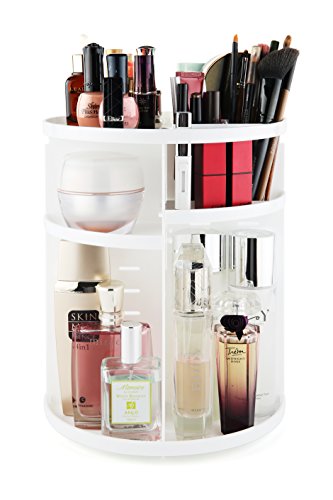 Lattepapa House rotating cosmetic organizer, White makeup brush organizer, adjustable multi-functional plastic makeup storage for women and men, DIY rotating makeup organizer, small but spacious.