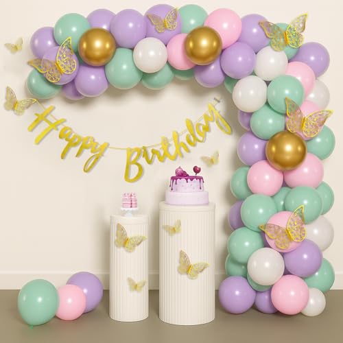 Image of Party Propz Butterfly decoration Kit - 74 Pcs Happy Birthday Decoration Kit | Happy Birthday Banner | Pink & White Balloons For Birthday Girl| Butterfly birthday decoration (cardstock, latex)