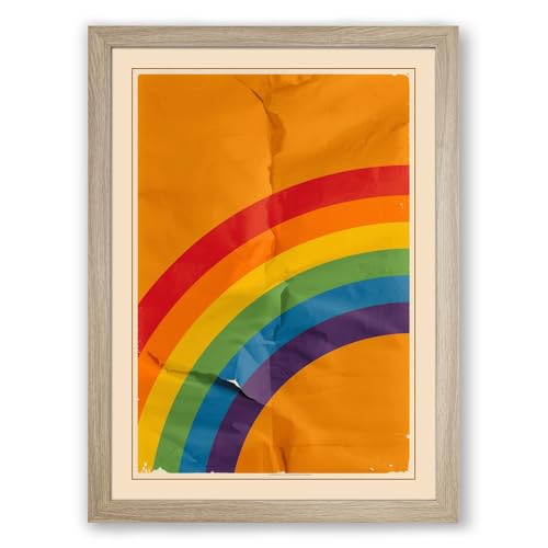 Image of Rainbow Arc Geometric Framed Wall Art Print A2 (59.4×42cm) Oak, Wall Decor for Living Room, Bedroom, Office & Home, Ready to Hang, Art Gift