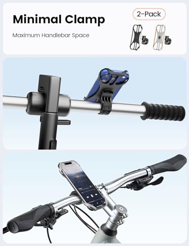 Image of Pnitri 2026 New Upgraded Bike Phone Holder Handlebar - 1S Quick Install, Motorcycle Phone Mount, Bicycle Phone Holder fit Large Phone Case for iPhone Samsung (Black Grey Silicone 2-Pack)