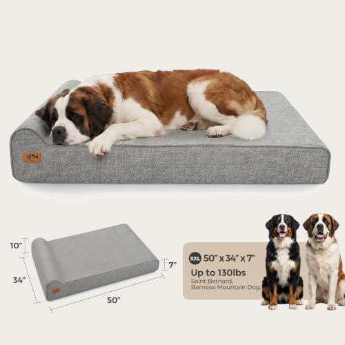 Image of Sytopia 7 inch Thick Orthopedic Dog Beds for Extra Large Dogs (50 inch x 34 inch x 7 inch), Chew Proof Fabric Cover, 35D Memory Foam Dog Beds with Durable Waterproof Liner & Removable Washable Cover, Grey