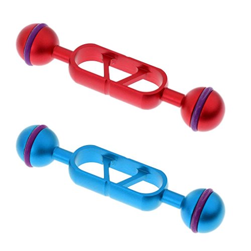 Toogou Juego de 2 piezas de 12,6 cm de largo, ultra ligero, duradero, aleación de aluminio, brazo de bola doble para conexión de sistema de iluminación de fotografía subacuática (rojo/azul)