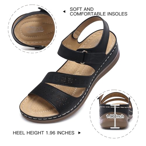 SHIBEVER Women's Wedge Sandals Platform: Comfortable Dressy Arch Support Ankle Strap - Summer Open Toe Women Sandals3