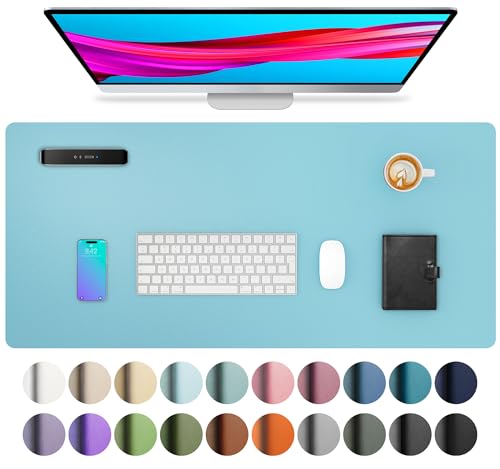 Image of Aothia Large PU Leather Desk Pad Protector - Non-Slip Mouse Pad & Writing Mat for Office /Home, Waterproof, Easy to Clean (31.5 inch x 15.7 inch, Blue Topaz)
