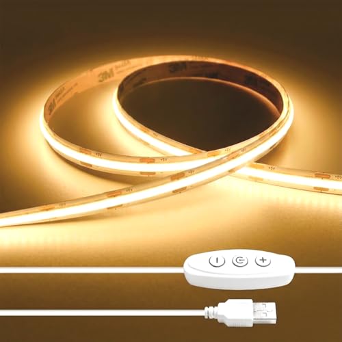 Image of iNextStation 6.56FT 3000K Warm White COB LED Strip Lights USB 5V LED Strips | High CRI93+ 640LEDs LED Lights Strip, 0.98Inch Cuttable LED Tape Lights, Dimmable LED Lights for TV Backlight, Mirror Decor