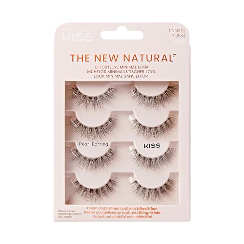 KISS The New Natural False Eyelashes Full Strip Lash Multipack 01, 4 works, Black, 1 pair (Pack of 1)