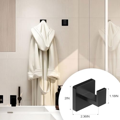 5 Pieces Square Matte Black Stainless Steel Bathroom Accessories Set Include 16 in Towel Bar, Toilet Paper Holder, Towel Ring, 2 Robe Towel Hooks - Image 6