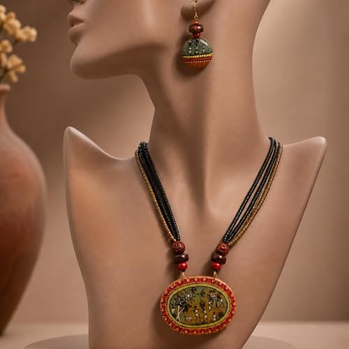 Image of AAKRITI ART CREATIONS Handcrafted Women's Jewelry Set - Elegant Ethnic Necklace and Earrings, Statement Fashion Accessories for Parties & Festivals