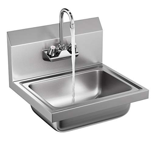 Giantex Stainless Steel Hand Wash Sink Wall Mount Commercial Kitchen Heavy Duty with Faucet