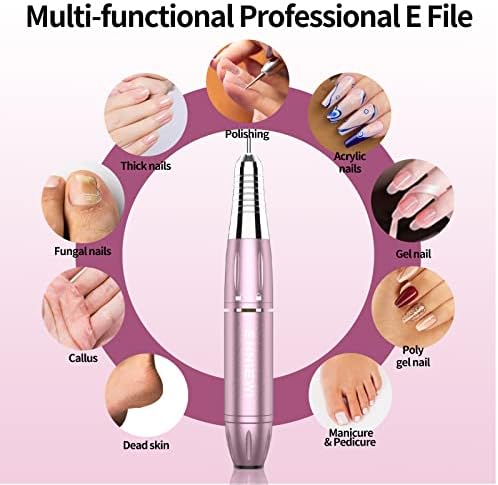 Enniewi Electric Nail Files, Portable USB Nail Drill 35,000RPM for Acrylic Gel Nails, Professional Manicure Pedicure E File with LED Display, Pause Button for Nail Art Kit Beginner Women, Girl