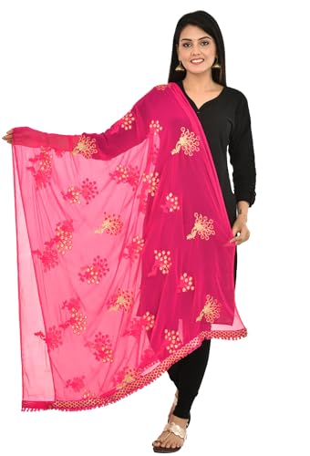 Image of YOUTHQUAKE Heavy Embroidered Work Chiffon Dupatta for Womens & Girls With Fancy Lace
