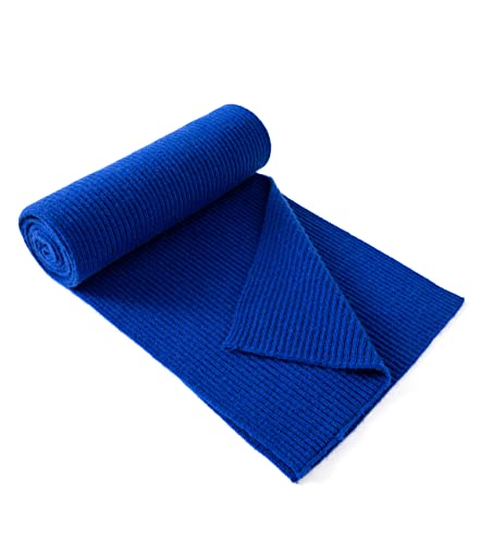 Lallier Unisex Cashmere Wool Classic Ribbed Solid Scarf Ultra Soft Winter Warm Scarf with Gift Box (Sapphire Blue)