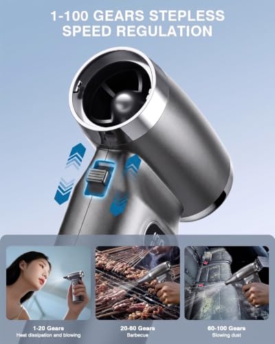 Image of Electric Compressed Air Duster Cordless: 60 MPH High Wind Speed Mini Silvery Air Blower for Electronics Portable Computer Cleaner Hand Keyboard Cleaning Powerful Duster for Car Fans and Other Sences