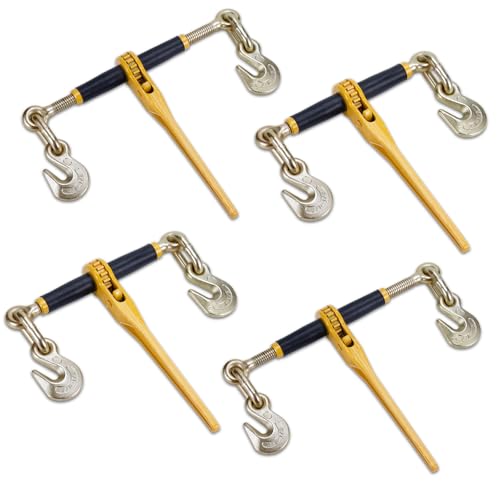 Image of 3 /8-1 /2 inch Ratchet Load Binder G70 9200Lbs for Flatbed Trailer, 4Pk | G70 steel binder, 9200lbs working load, grab /slip hooks, zinc-dichromate rust-proof, secures cargo on flatbed /trailer, 4pk