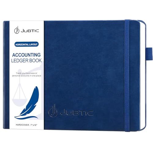 JUBTIC Accounting Ledger Book Horizontal - Expense Tracker Notebook & Columnar Journal, Financial Ledger Books for Small Business & Personal Bookkeeping(7”x10”,Navy Blue)