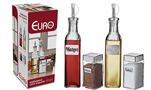 Conjunto Galheteirolabelo com Suporte 4 Peças Euro Incolor / Inox