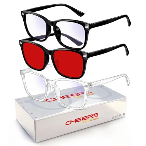 Image of Kids Blue Light Glasses 3 Pack Flexible TR90 Shatterproof Frame, Clear & Red Lenses Kids Fake Glasses 2-18 age