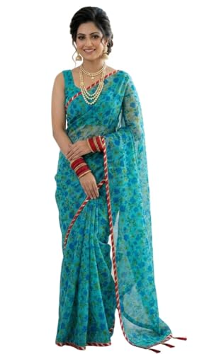 Image of Lado Rani Kota Doria Cotton Silk Flower Print sarees with blouse
