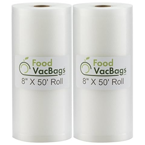 2 Rolls 8-Inch-by-50-Foot Vacuum Food Sealer Bags - Compatible with Foodsaver Machines - Embossed Commercial Grade Make-Own-Size Sous Vide or Storage Cover