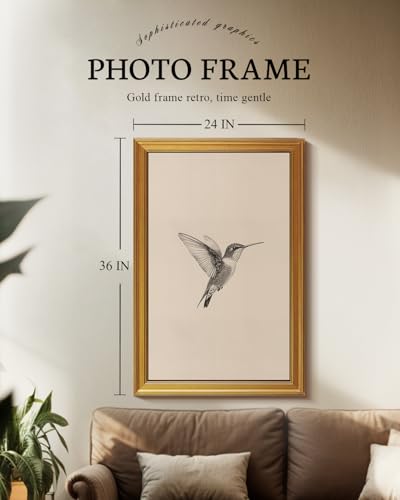 Image of VIYYIEA Vintage Gold Framed Wall Art for Living Room, Birds Canvas Prints Home Decor, Sketch Painting Picture, Bedroom Wall Decor Gifts for Friends or Family -【Hummingbird】-(36L x 24W)