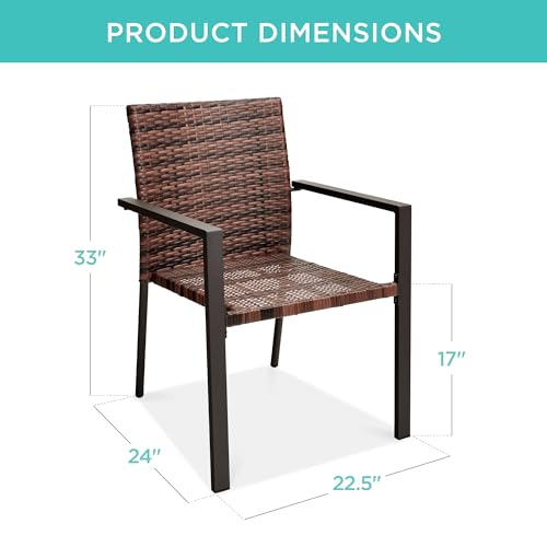 Image of Best Choice Products Set of 2 Stackable Outdoor Wicker Dining Chairs All-Weather Firepit Armchair w /Armrests, Steel Frame for Patio, Deck, Garden, Yard - Light Brown