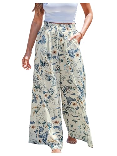 GORGLITTER Women's Wide Leg Pants Casual High Waist Floral Boho Pants Flared Trousers