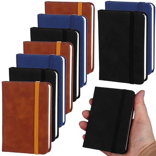 10 Pack Pocket Notebook Portable A7 Notebooks with Elastic Band Lined Paper Notepad 200 Pages 100 Sheets Soft Durable PU Leather Cover Memo Notebook Bulk for Office School Travel(blue