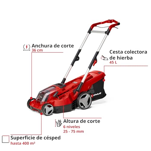 Miniatura 3 de Einhell Rasarro 36 36 Kit Power X-Change 36 V, 36 Cm De Ancho De Corte, Hasta 400 M , 45 L, Altura De Corte De 25-75 Mm, Incluye 2 Baterías De 3,0 Ah Plus 2 Cargadores