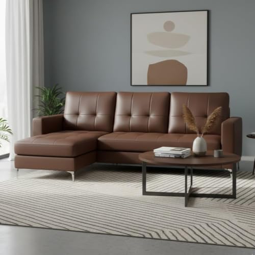 Image of CASASTYLE Madison 4 Seater Leatherette LHS L Shape Sofa Set (Brown Color) Premium Finish | Ideal for Living Rooms