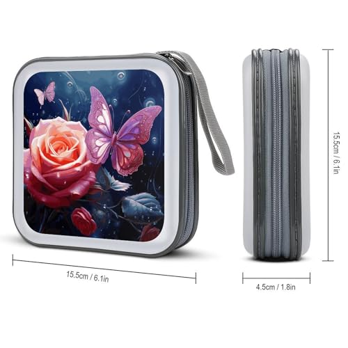 Étui de rangement CD/DVD 40 compartiments rose avec papillon style moderne