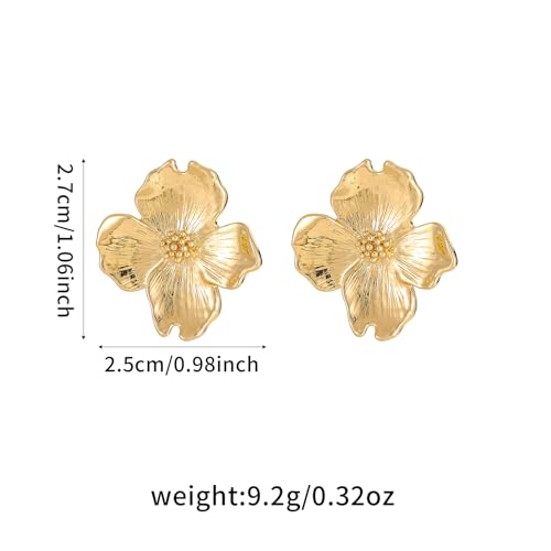 18K Gold-Plated Flower Earrings Large Flower Stud Earrings Chunky Floral Dangle Drop Earrings Trendy Jewelry Gifts for Women(E2)3