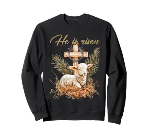 Lui è Risorto Pecora Agnello Croce Gesù Cristiana Pasqua Donne Felpa