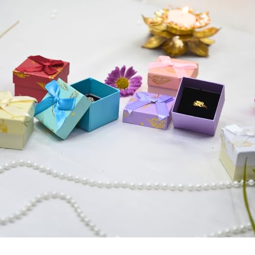 Image of Ring Box Small Gift Boxes Sturdy Cardboard Cube Box for Jewelry Pendant (2, Sky Blue & Pink)