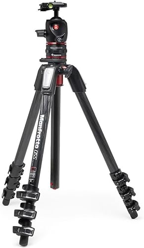 Manfrotto Kit de trípode de carbono de 4 secciones, trípode para cámara con cabezal de bola con sistema de liberación rápida de movimiento, kit de