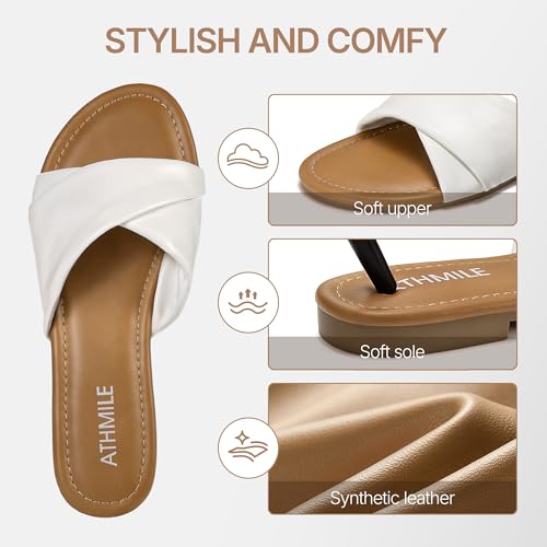 Image of ATHMILE Sandals for Women 2026 Dressy Summer Flat | Comfortable Fashion Beach Cute Ladies Slides Leather Casual Dress Women's Sandals Size 6-11