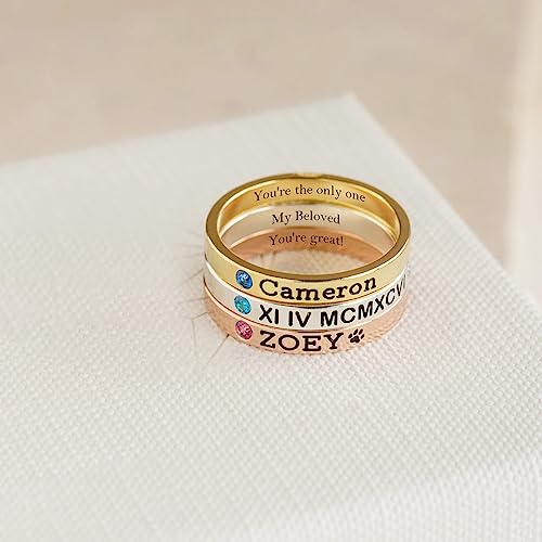 Sekechiku 925 Sterling Silver Personalized Stackable Engraved Name Ring With Birthstone Best Friend Rings Custom Ring Friendship Daughter Mothers Day Birthday Gifts Jewelry #TOP3